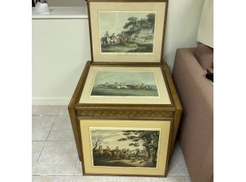 Set Of Three Framed Hunting And Horse Racing Prints