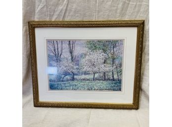 Trees And Field Scene Print In Gold Frame (Basement Room)