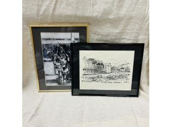 Pair Of Framed Etching And Hand Drawn Prints (Basement Room)