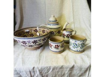 Nicholas Mosse Irish Pottery Serving Bowl, Tea Pot, Mugs And Creamer (Basement Room)