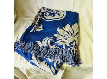 Neiman Marcus 100 Wool Throw In Blue Damask 49'x70' (Basement Room)