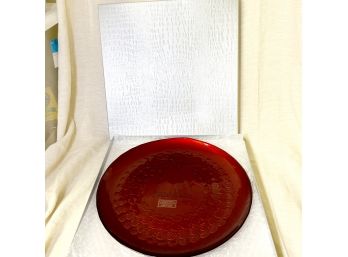 Neiman Marcus Hand Painted Glass Platter With Wreath In Gift Box (Basement Room)