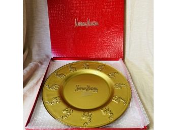 Neiman Marcus Hand Painted Glass Platter With Reindeer In Gift Box No. 1 (Basement Room)