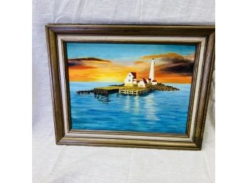 Framed Oil On Canvas Lighthouse Art (Basement Room)