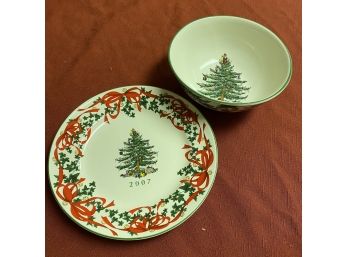 Spode Christmas Tree 2000s Bowl And Plate (Basement)