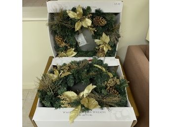 Pair Of Matching 24 Inch New White Poinsettia Wreaths