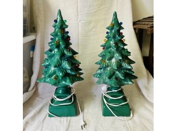 Pair Of Vintage Ceramic Lighted Christmas Trees (Basement Room)