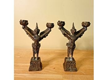 Set Of 2 Brass Garuda Statues - Candlestick Holders