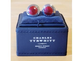 Charles Tyrwhitt Red Enamel Round Starburst Cufflinks - New!