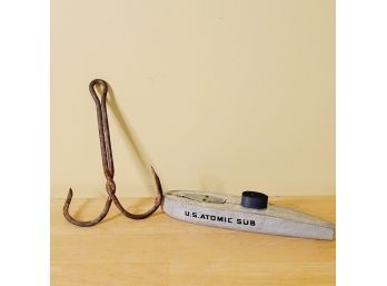 Vintage Wooden Boat And Iron Hook