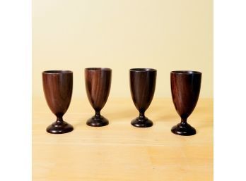 Set Of 4 Hand Turned Wooden Treen Goblets