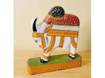 Hand Carved And Hand Painted Solid Wood Carved Bull From India