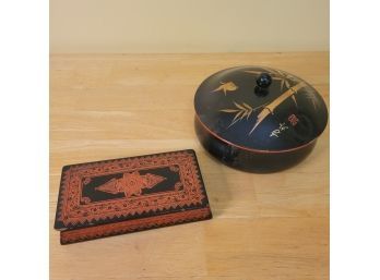 Set Of 2 Vintage Russian And Oriental Style Lacquer Boxes