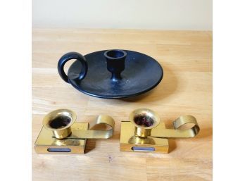 Set Of 3 Candlestick Holders,  1 Signed