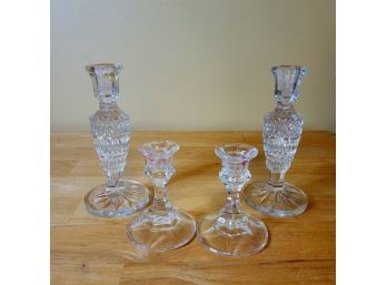 Set Of 2 Cut Glass Candlestick Holders