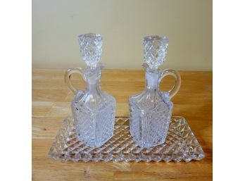 Vintage KH Cut Glass Decanters On Tray