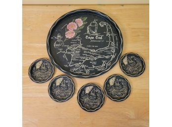 Vintage Cape Cod Tin Tray And Coasters