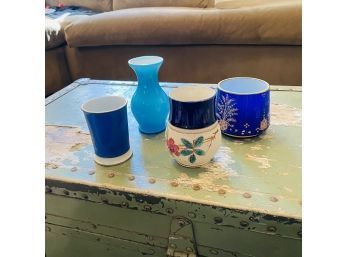 Small Blue Ceramics And Glass Lot (Shelf)