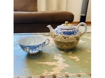 Porcelain Kettle And Cup Lot (Shelf)