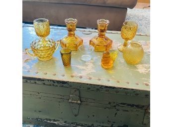 Large Assorted Amber Glass Lot - Some Vintage Pieces! (Shelf)