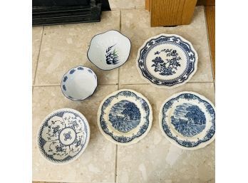 Vintage Blue And White Small Plate And Bowl Assortment