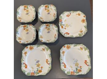 Set Of Floral Steuberville Ivory Plates And Bowls