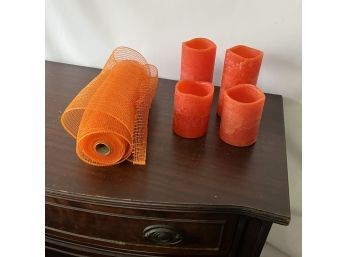 Four Battery Operated Candles And Orange Mesh (*18301)