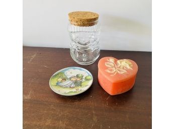 Heart Trinket Box, Small Plate And Snowman Jar (Bin A)