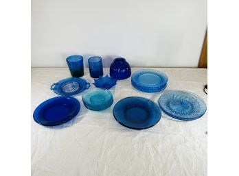 Assortment Of Vintage Blue Glass Dishes