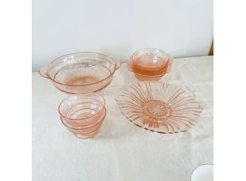 Vintage Pink Glass Dishes: Medium And Small Bowls