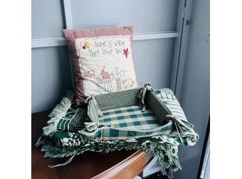 Country Throw Pillow, Fabric Basket Tray And Woven Blanket (Pod)