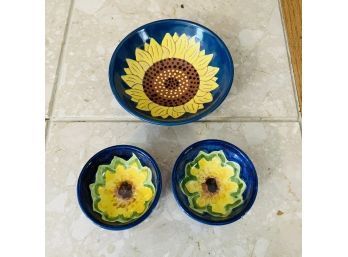 Set Of Three Sunflower Dishes