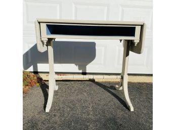 Vintage Refinished Solid Wood Drop-Leaf Desk With Cubby