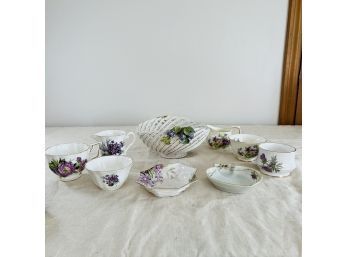 Pretty Purple Floral Vintage Dishes And Bowl