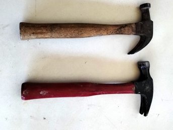 Two Wood Handle Claw Hammers
