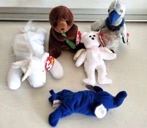 5 Ty Beanie Babies - Mystic Unicorn, Halo Angel, Seaweed  Otter, Buzzy Buzzard, Peanut Elephant
