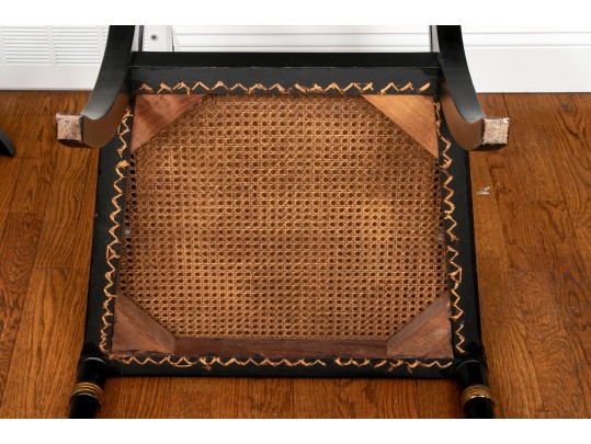 Pair Of 19th Century English Regency Style, Ebonised Open Armchairs