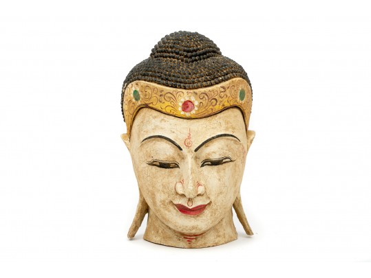 Carved Polychrome Buddha Wall Plaque