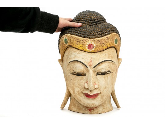 Carved Polychrome Buddha Wall Plaque