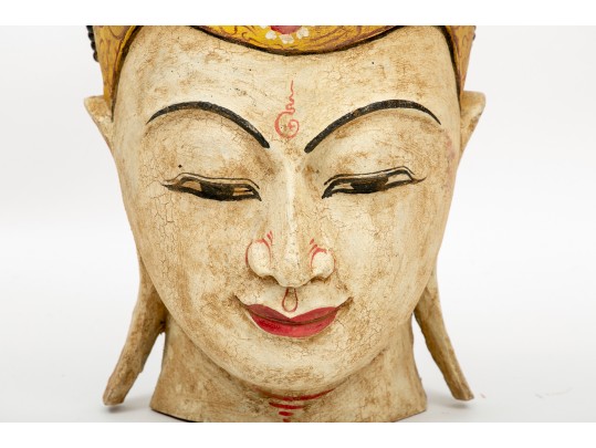 Carved Polychrome Buddha Wall Plaque