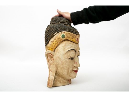 Carved Polychrome Buddha Wall Plaque