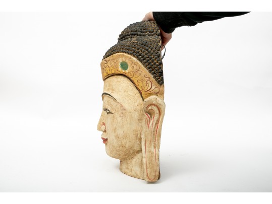 Carved Polychrome Buddha Wall Plaque