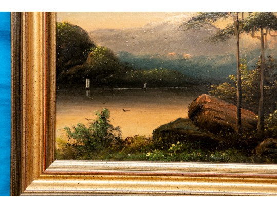 Pair Of Hudson River School Style Oil Paintings On Paper Mounted On Board And Framed - As Is