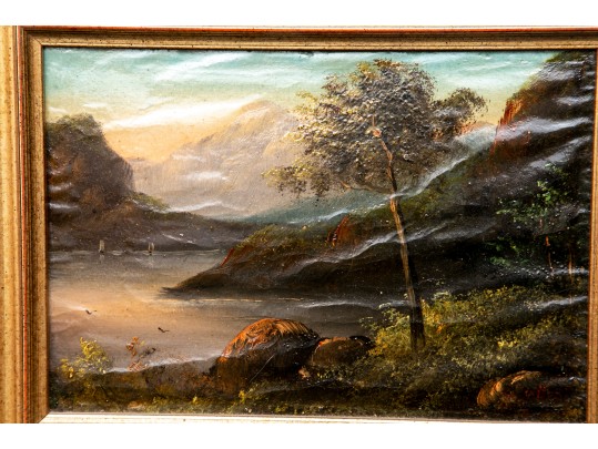 Pair Of Hudson River School Style Oil Paintings On Paper Mounted On Board And Framed - As Is