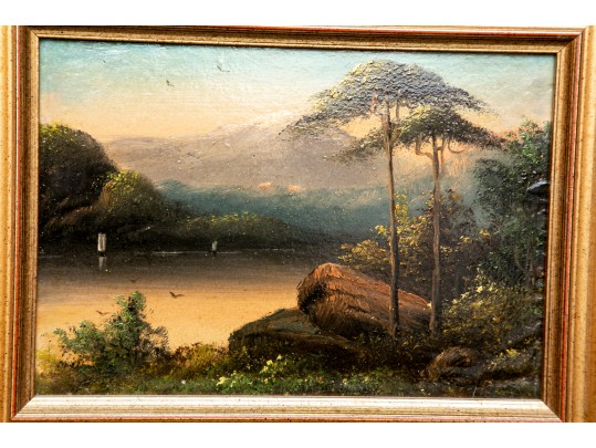 Pair Of Hudson River School Style Oil Paintings On Paper Mounted On Board And Framed - As Is