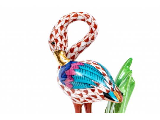 Herend Rust Fishnet Little Flamingo Figurine #15523 Signed By Balta Szilira