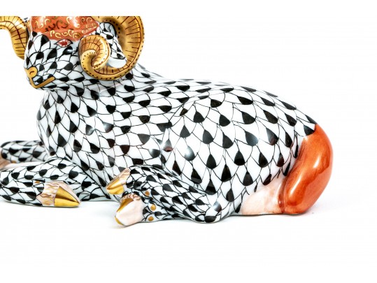 Herend Black Fishnet Ram With Rust #15379
