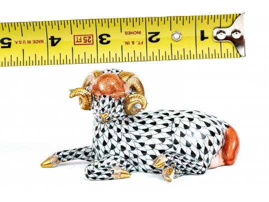 Herend Black Fishnet Ram With Rust #15379