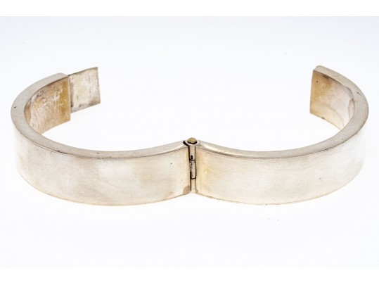 Sterling Silver Wide Contemporary Hinged Bangle Bracelet