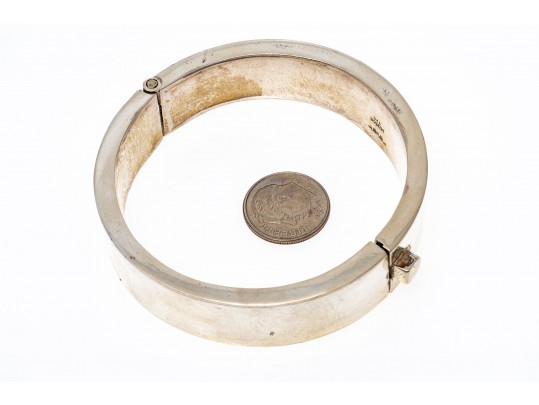 Sterling Silver Wide Contemporary Hinged Bangle Bracelet